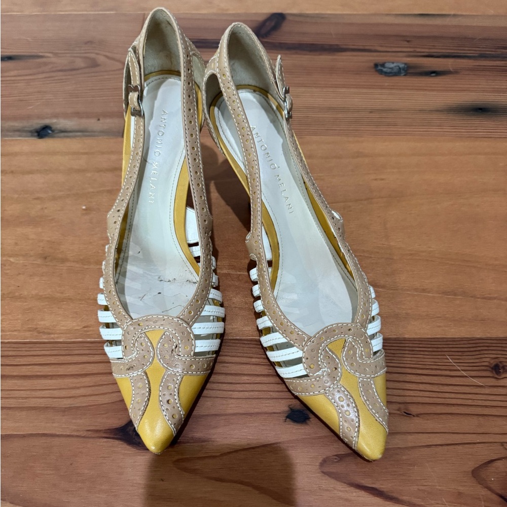 Women's Tan and Yellow Slingback Shoes